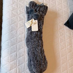 NWT: Pom Pom Slipper Socks w/Faux Fur Cuff Drawstring